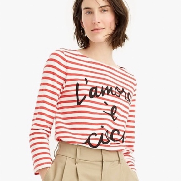 J. Crew L’amore è Cieco red and white striped boatneck 3/4 sleeve top, Large - Picture 5 of 12